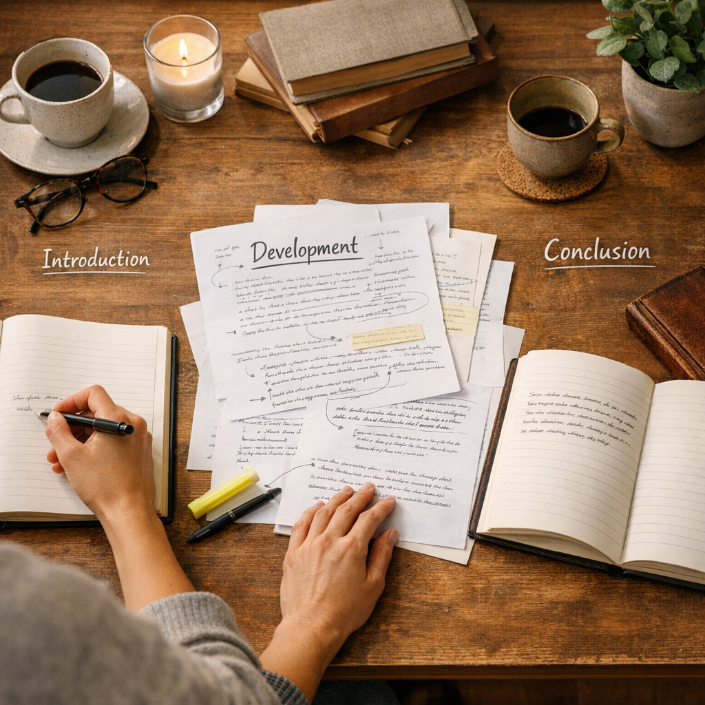L'introduction, le développement et la conclusion