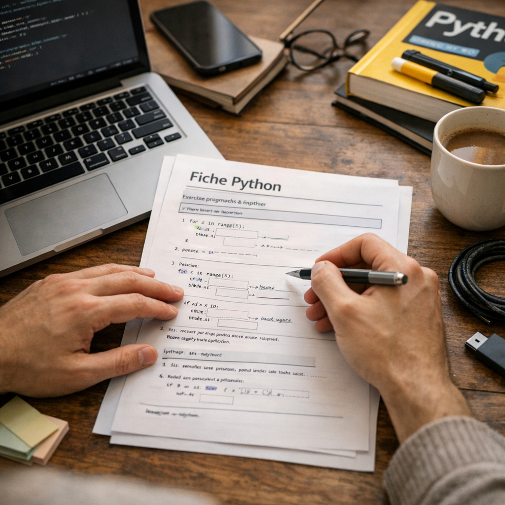 Exercices progressifs à imprimer sur la fiche python