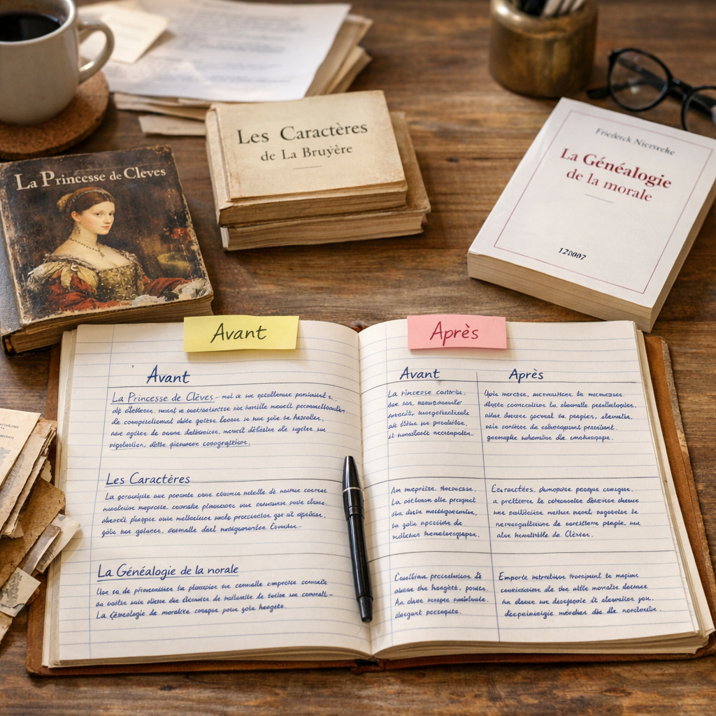 Exemples d'introductions&nbsp;: avant/après sur La Princesse de Clèves , Les Caractères et La Généalogie de la mora
